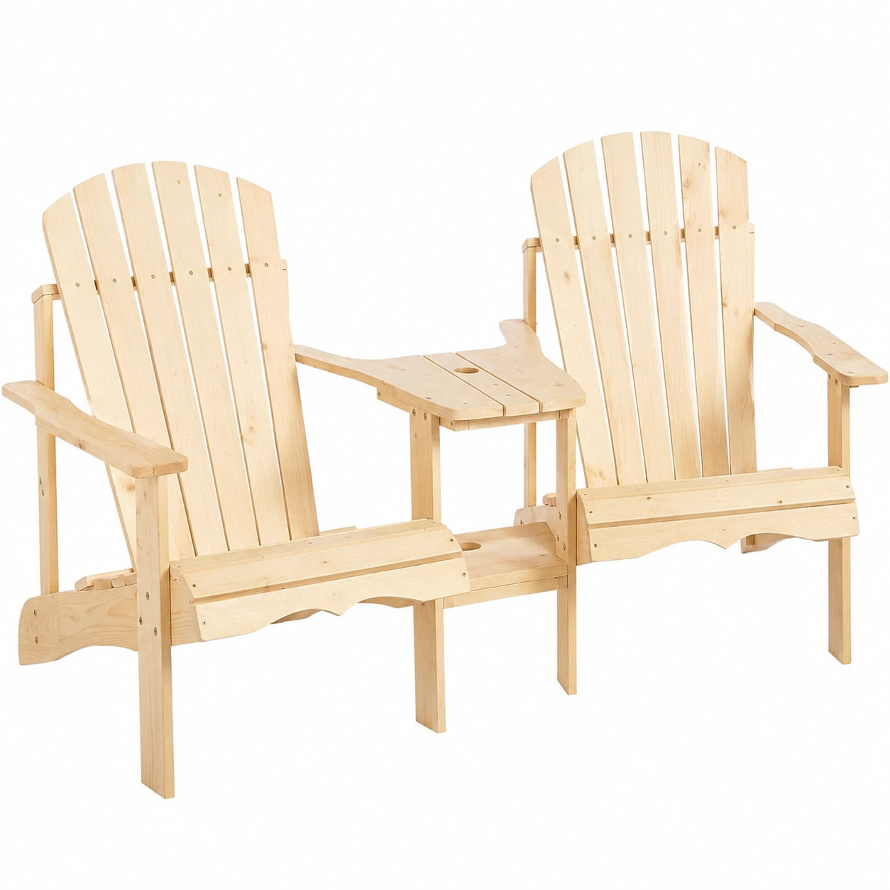 Klassischer Adirondack Gartenstuhl Set mit Tisch, Naturholz, für Balkon