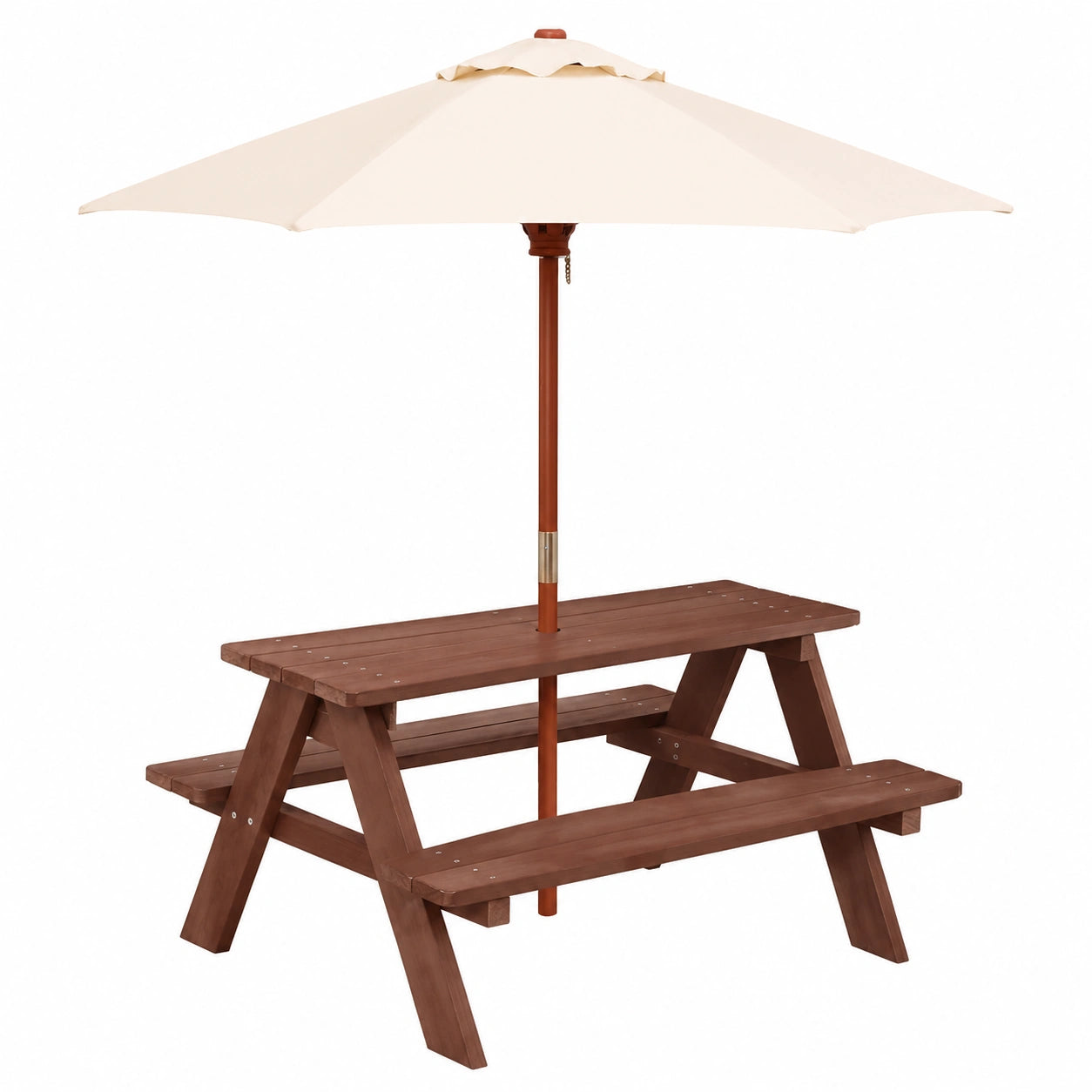 Robuste Kindersitzgruppe aus Holz mit Sonnenschirm für den Garten
