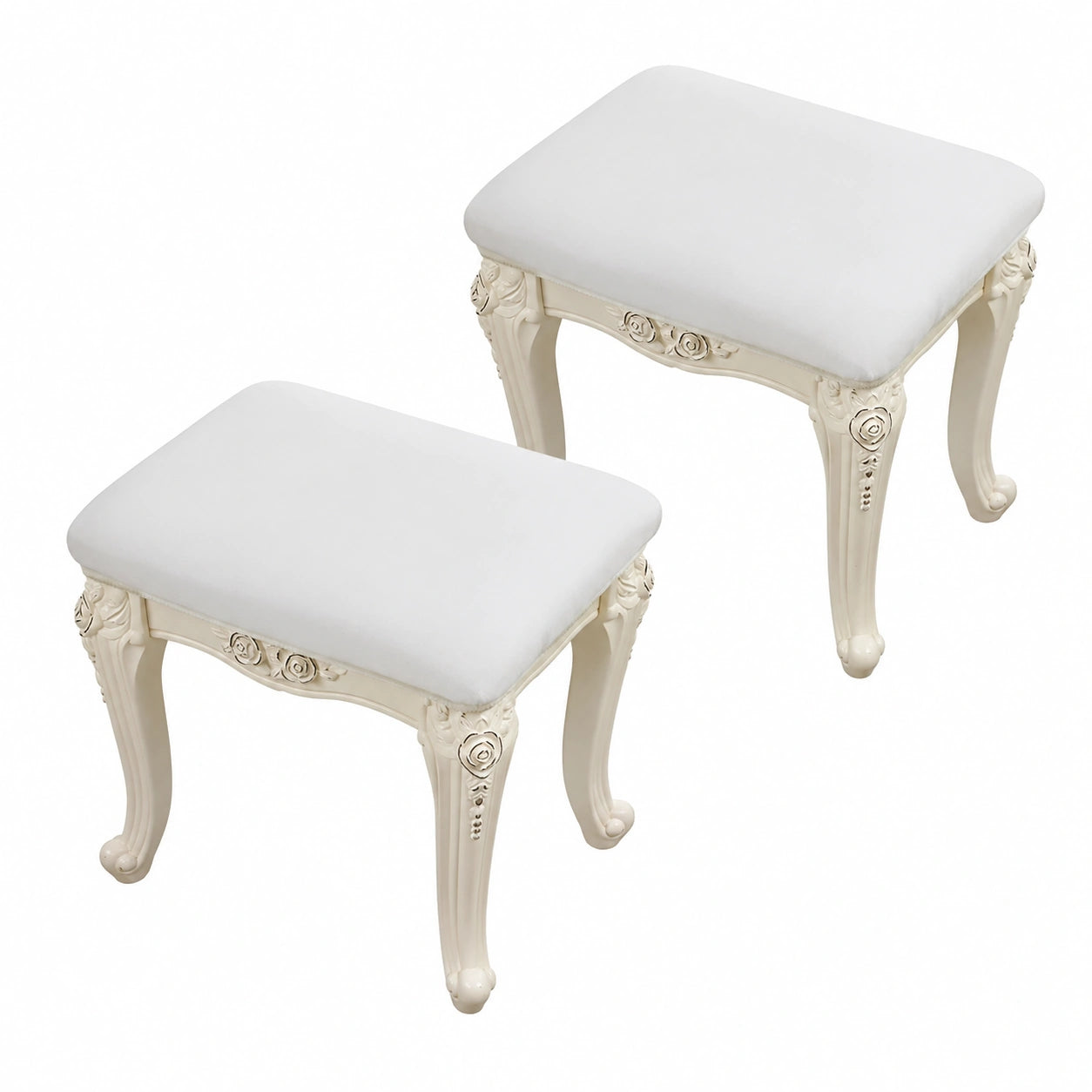 Rechteckiger Samt-Fußhockerbezug, Stretch-Hussen für Ottomane, Beinstütze und Sitzbank, Beige, 2er Set
