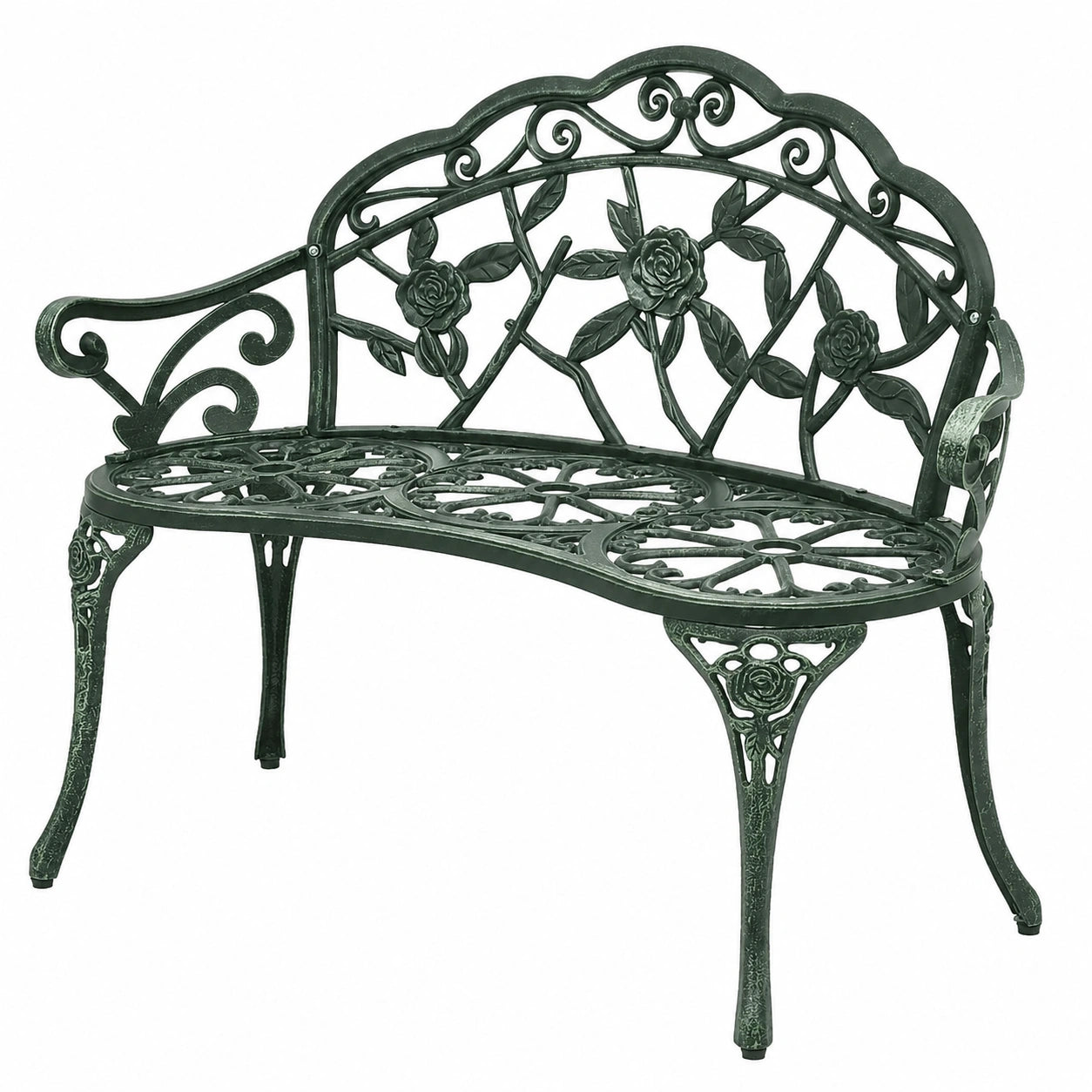 Elegante Runde Gartenbank aus Gusseisen, 100 cm, für Terrasse und Garten, wetterfest, Grün