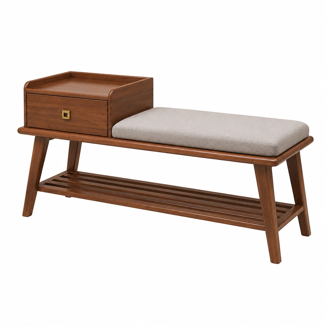 Vielseitige Holz-Schuhbank mit Schublade und Sitzpolster, ideal für Flur und Wohnzimmer (94x30cm, Walnuss)