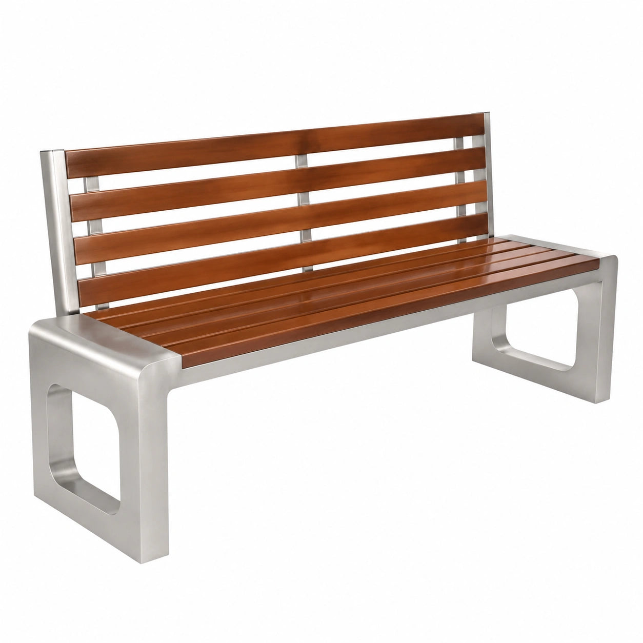 Robuste Edelstahl-Gartenbank, 2-3 Sitzplätze, mit komfortabler 105° Rückenlehne und wetterfestem Holzsitz, ideal für Terrasse und Park