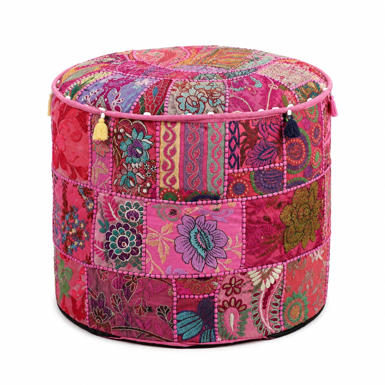 Patchwork Sitzpouf Bezug aus Baumwolle, Rosa, Dekorative Fußstütze für Wohnzimmer