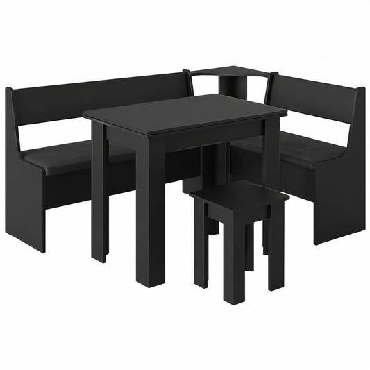 Vicco Eckbankgruppe Roman in Schwarz - Platzsparende Essbank mit Tisch 180x120 cm für Küche und Esszimmer