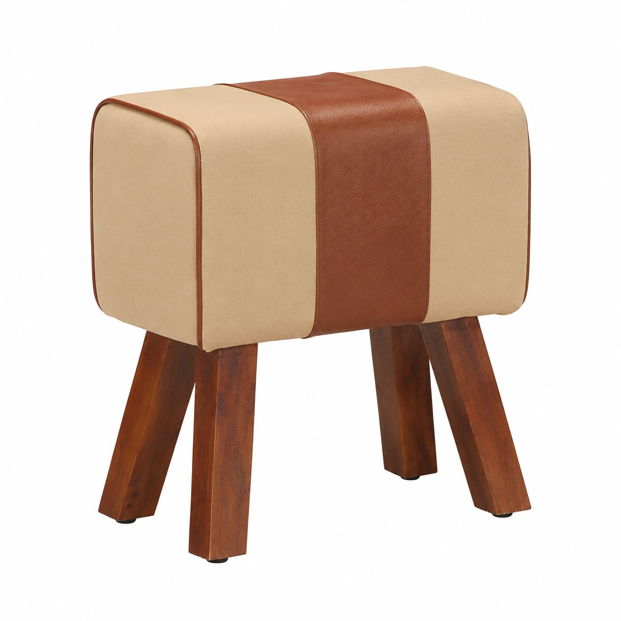 vidaXL Vintage Turnbock-Sitzbank aus Echtleder und Mangoholz, 38 cm - Flurmöbel