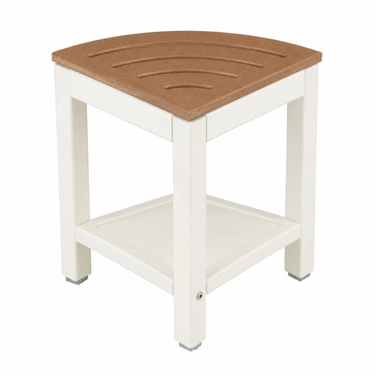 HOMASIS Eckiger Duschhocker, HDPE Badehocker mit Ablage und Entwässerung, bis 150 kg belastbar, 32,5 x 32,5 x 43,5 cm, Braun
