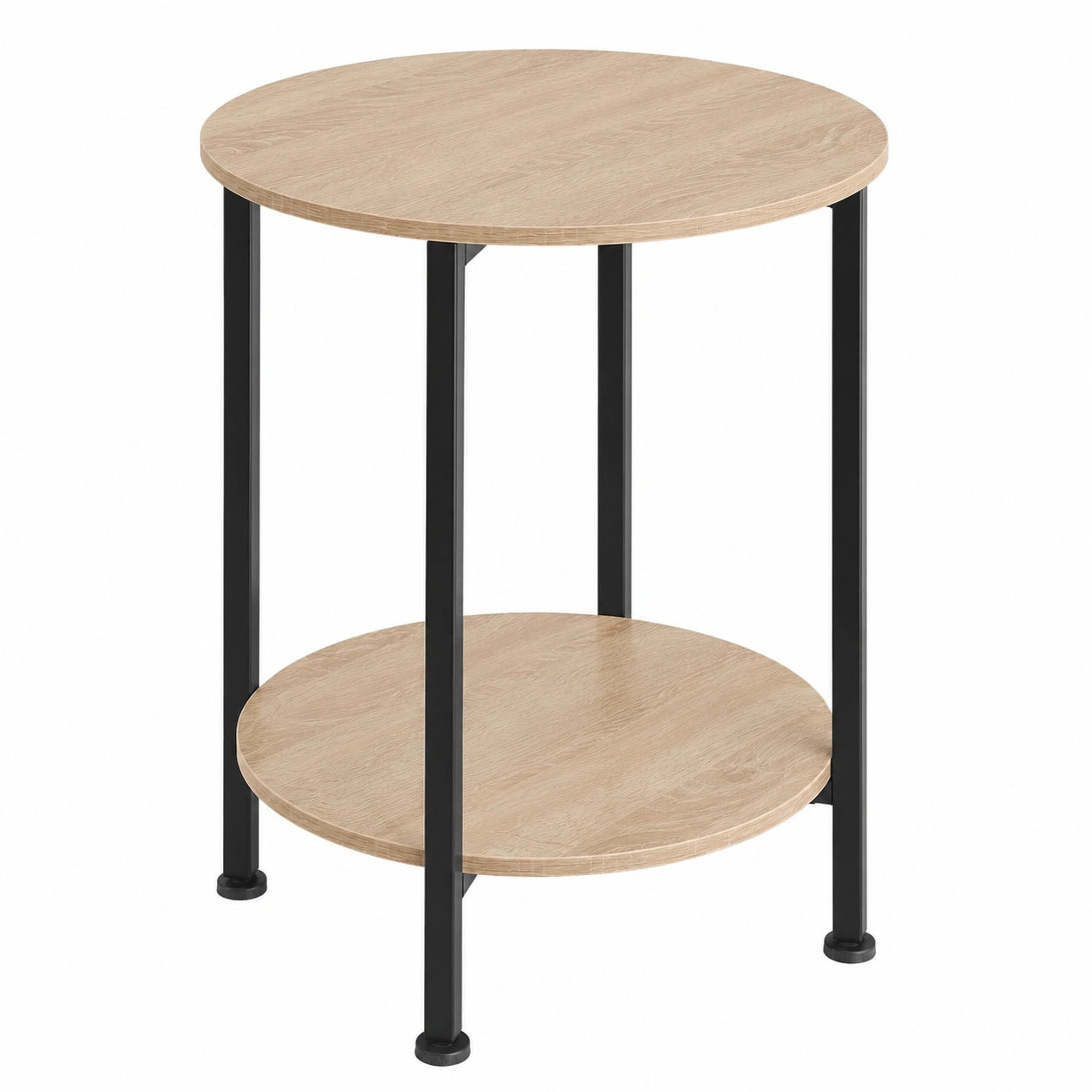Runder Beistelltisch aus Holz mit Stauraum, Ø 45 x 64 cm, Nachttisch und Couchtisch im Industrial Design, Eiche Sonoma