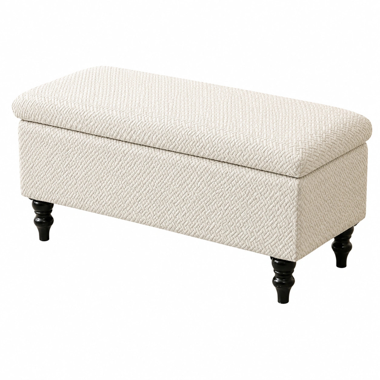 Hocker mit Stauraum und Stretchbezug in Beige, Waschbar, Rechteckig (Größe S)