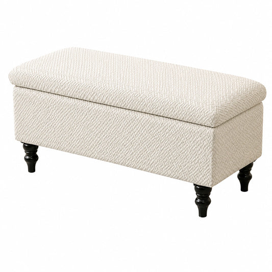 Hocker mit Stauraum und Stretchbezug in Beige, Waschbar, Rechteckig (Größe S)