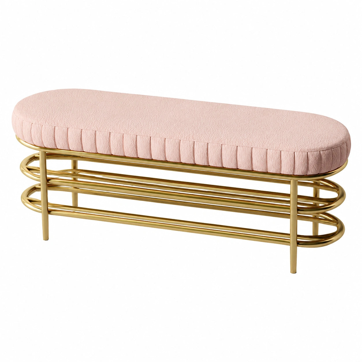 Goldenes Metall-Schuhregal mit Sitzbank und Stauraum, 2-stöckig, für Flur und Wohnzimmer