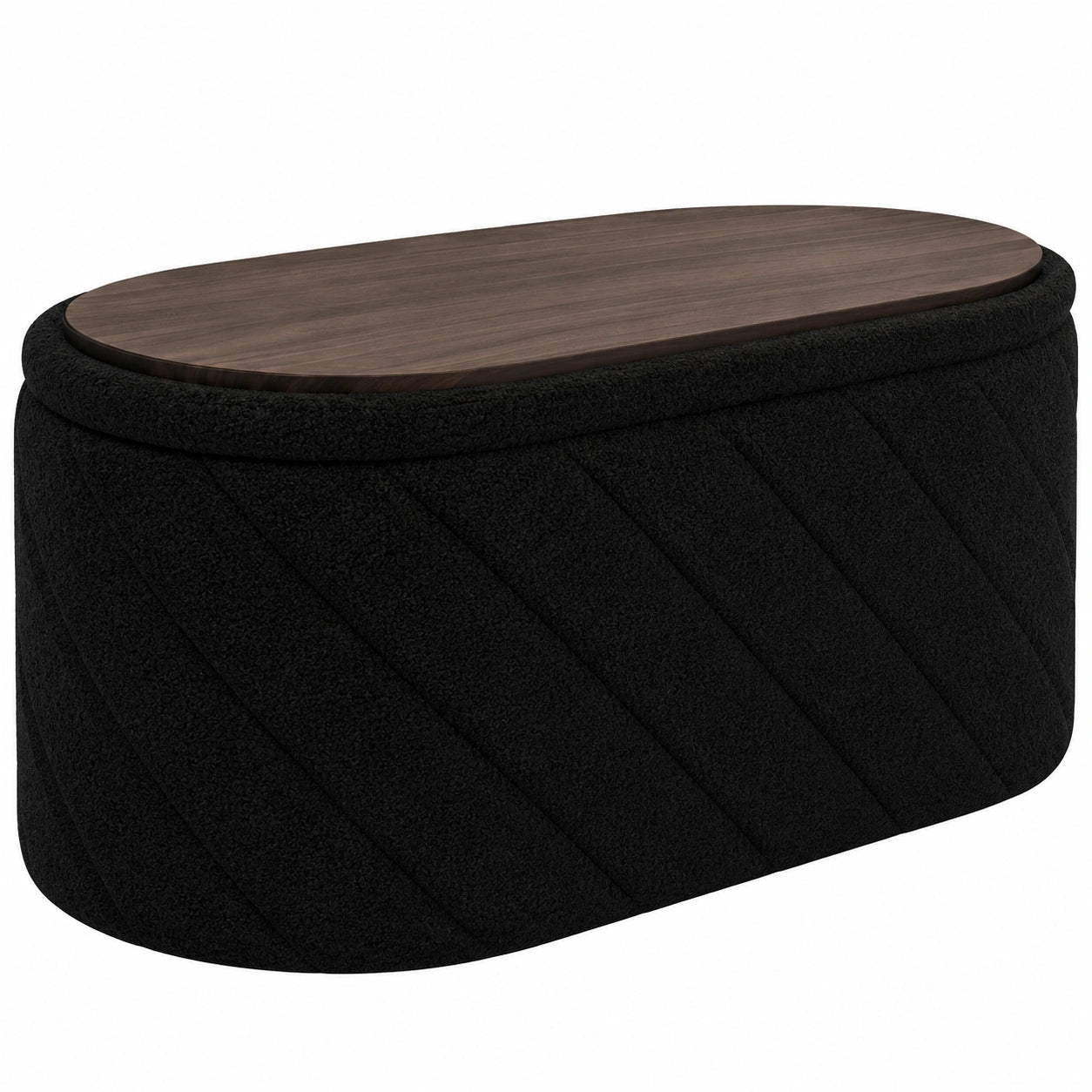 Bonlife Ovaler Aufbewahrungshocker, Klappbare Sitzbank, Bouclé-Material, Für Schlafzimmer, Wohnzimmer, Flur, Schwarz, 76x38x38cm