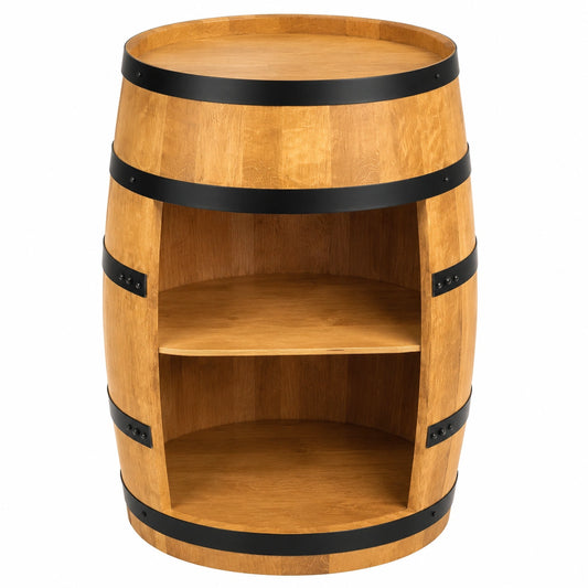 Rustikaler Weinfass-Stehtisch aus Eiche - Mini-Bar-Regal für Wohnzimmer